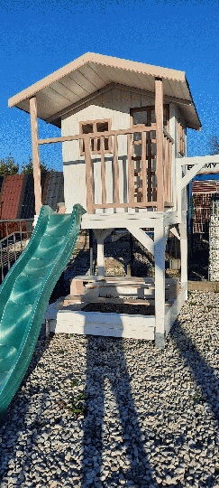 Holz Spielhaus auf Stelzen Kinder Garten mit Sandkasten Schaukel Konstruktion Bild 3