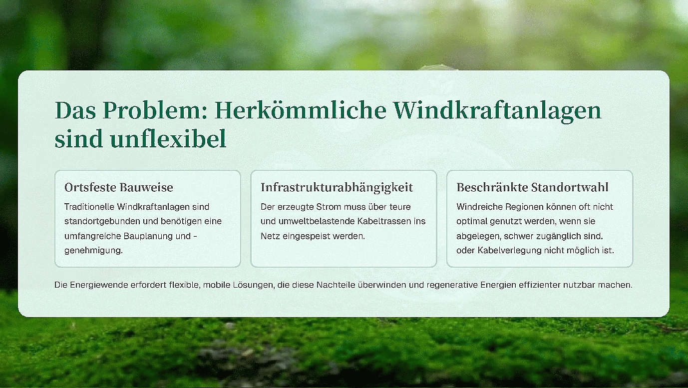 Neue Produkt-Info: Herkömmliche Windkraftanlagen sind unflexibel.