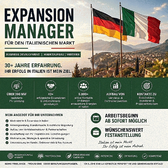Stellengesuch Expansion Manager für Italien für Photovoltaik