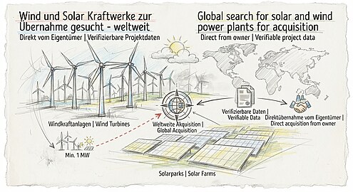 Wind und Solar Kraftwerke zur Übernahme gesucht - weltweit
