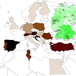 Gesuche nach Ländern - Karte der regionalen Gesuche aus Deutschland